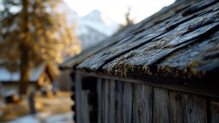 Poster - A close-up view of the roof on a building with various textures and details