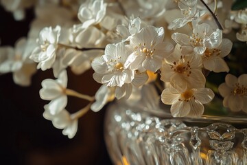 Aufkleber - A decorative vase filled with white flowers placed on a table