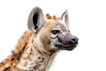 Poster - A close-up photo of a hyena's face on a white background