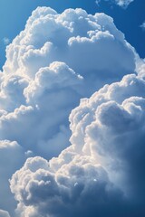 Poster - A commercial airliner soaring through a hazy blue sky, with fluffy clouds and no signs of turbulence