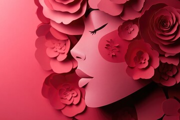 Aufkleber - A woman's face is framed with colorful paper flowers, a creative and playful arrangement