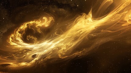 Poster - Abstract digital art of glowing, golden smoke against a dark background.