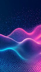 Poster - Abstract Data Stream Flowing Waves, Digital Technology Background with Bright Blue and Pink Colors