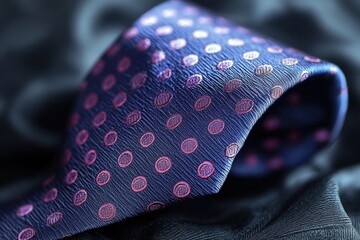 Poster - A detailed view of a tie worn by someone on a dress shirt, with the surrounding fabric blurred out