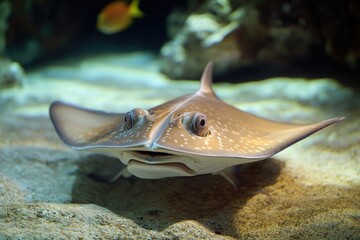 Poster - A close-up view of a stinger fish swimming in an aquarium, with a clear glass wall separating it from the viewer