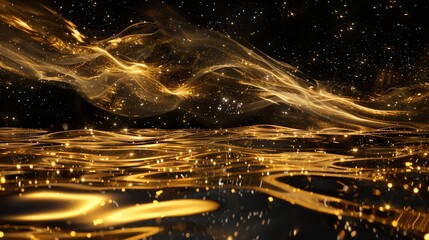 Poster - Abstract digital art of glowing, golden smoke against a dark background.