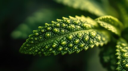 Poster - Close-up of a leaf with water droplets, great for scientific or nature-themed uses