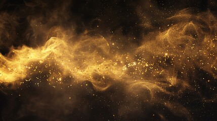 Canvas Print - a dramatic and sparkly abstract image of golden particles swirling against a dark background.