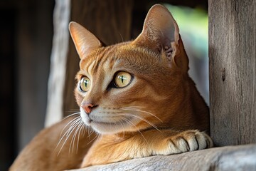 Aufkleber - A close-up view of a cat resting on a ledge