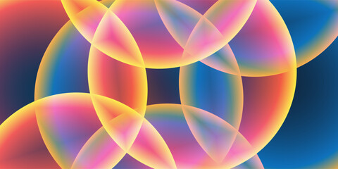 Poster - Abstract Background, Header or Banner Design with Large Red, Orange, Yellow and Blue Overlaying Globes, Bubbles Pattern - Multi Purpose Creative Wide Scale Template for Web in Editable Vector Format