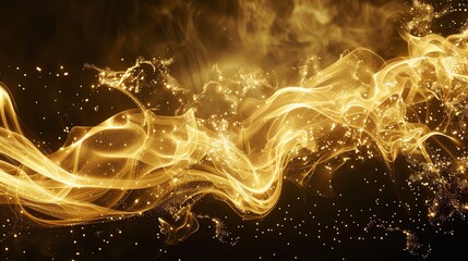 Poster - Abstract digital art of glowing, golden smoke against a dark background.