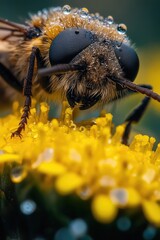 Poster - A close-up shot of a busy bee collecting nectar from a bright yellow flower