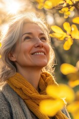 Poster - A woman smiling while standing in front of a tree