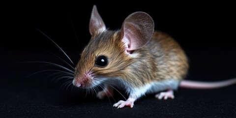 Poster - A small mouse sits on a black surface, awaiting its next move