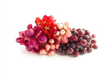Poster - A still life arrangement of fresh grapes and flowers on a table