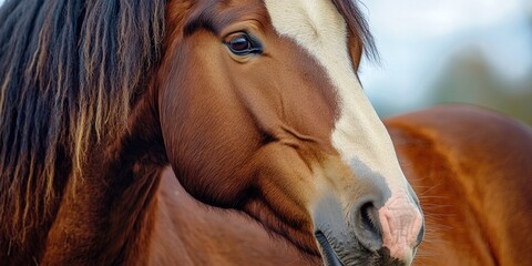 Poster - A close-up shot of a horse's face with a blurred background