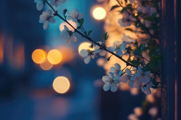 Poster - A detailed view of a tree branch covered in white flowers, perfect for use in botanical or nature-themed designs