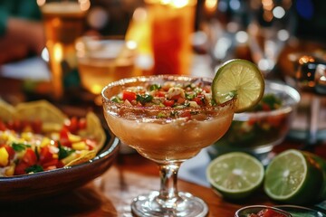 Poster - A glass of margarita with a slice of lime placed on top, perfect for a cocktail party or social gathering