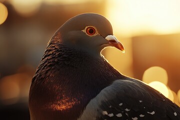Poster - A close-up shot of a pigeon's face with a blurred background