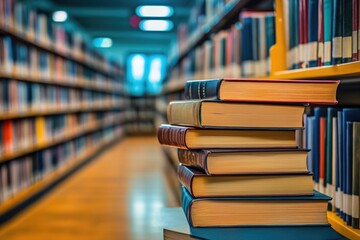 Aufkleber - A row of books on a shelf in a quiet library setting
