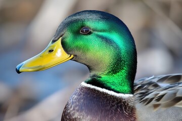 Canvas Print - A close-up shot of a duck's head with a blurred background