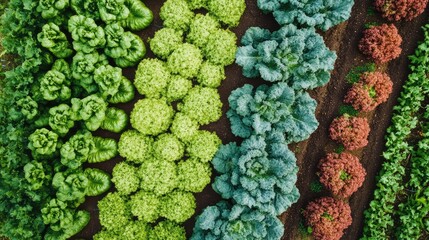Poster - Aerial view of a modern smart farm using advanced irrigation and harvesting technology, space for copy.