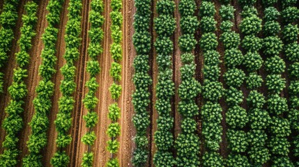 Poster - Aerial view of a modern smart farm using advanced irrigation and harvesting technology, space for copy.