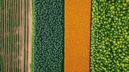 Poster - Aerial view of crop fields divided into digital farming zones, technology-enhanced agriculture with space for text.