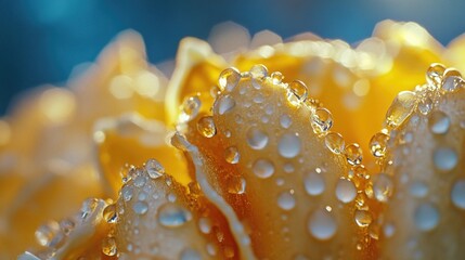 Poster - Close-up shot of a bright yellow flower with water droplets on its petals