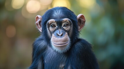 Poster - A close-up shot of a monkey's face with a blurred background, ideal for use in illustrations or designs where a monkey's expression is needed