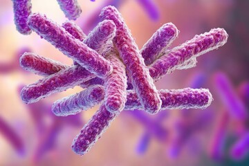 Poster - Microscopic view of bacteria colonies with purple and white hues