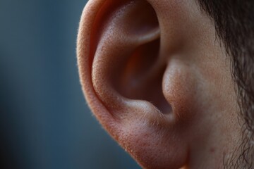 Poster - Close-up shot of a person's ear, highlighting details like the ear canal and earlobe