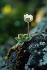 Wall Mural - A small white flower sits on top of a rock, simple and serene scene