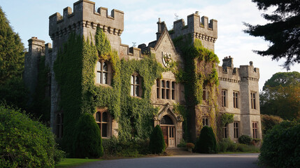 Poster - an old abandoned castle covered in ivy