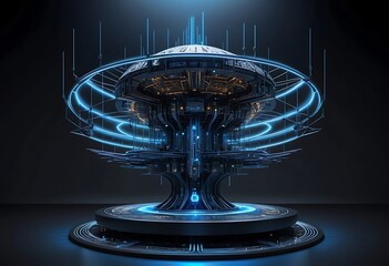 Poster - Futuristic Technological Render Shows a Complex Electronic Abstract Structure