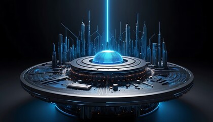 Poster - A Futuristic City Inside a Large Futuristic Technological Structure