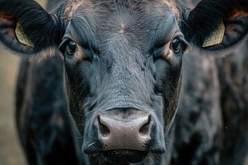 Poster - A close-up shot of a black cow's face with distinctive features