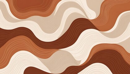 Poster - Abstract pattern of brown and cream wavy lines and shapes