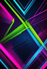 Poster - Abstract neon line shapes form a vibrant digital composition