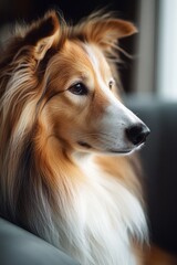 Wall Mural - A close-up view of a dog sitting comfortably on a couch