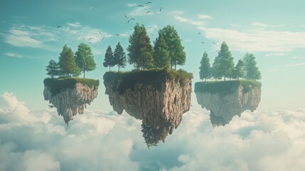 Poster - An abstract 3D landscape with surreal floating islands. 