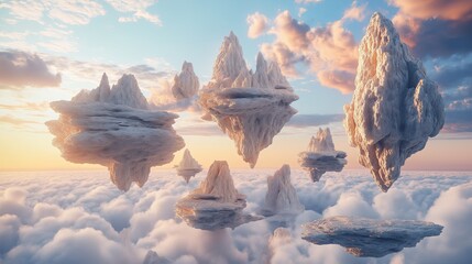 Poster - An abstract 3D landscape with surreal floating islands. 