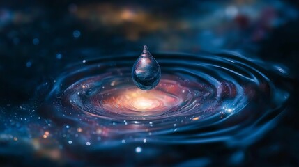 Poster - A water droplet frozen in time, reflecting an entire galaxy
