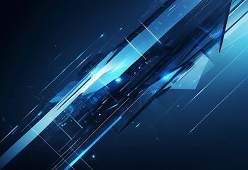 Poster - Abstract blue glass shards intersect and cross in various directions