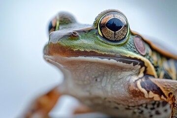 Aufkleber - A close-up view of a frog's eye with a blurred background, ideal for use in educational or scientific materials