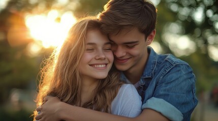 Poster - A young couple embracing each other