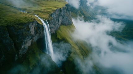 Poster - A surreal waterfall flowing into the clouds