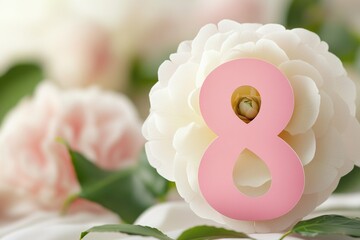 Fototapete - A single white rose with a pink ribbon wrapped around its stem