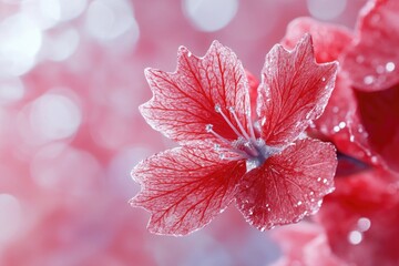 Poster - A close-up shot of a flower with water droplets glistening on its petals