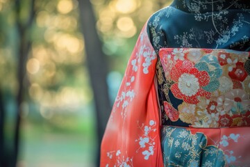 Poster - A close-up shot of a person wearing traditional Japanese clothing, highlighting the intricate design and texture